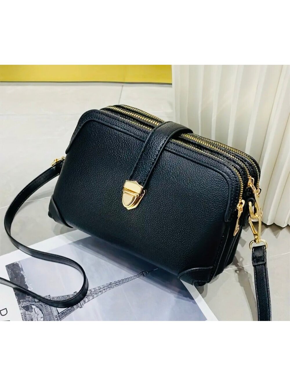 New - Trendy - Retro Inspired Faux Leather Crossbody /Shoulder Bag - Black